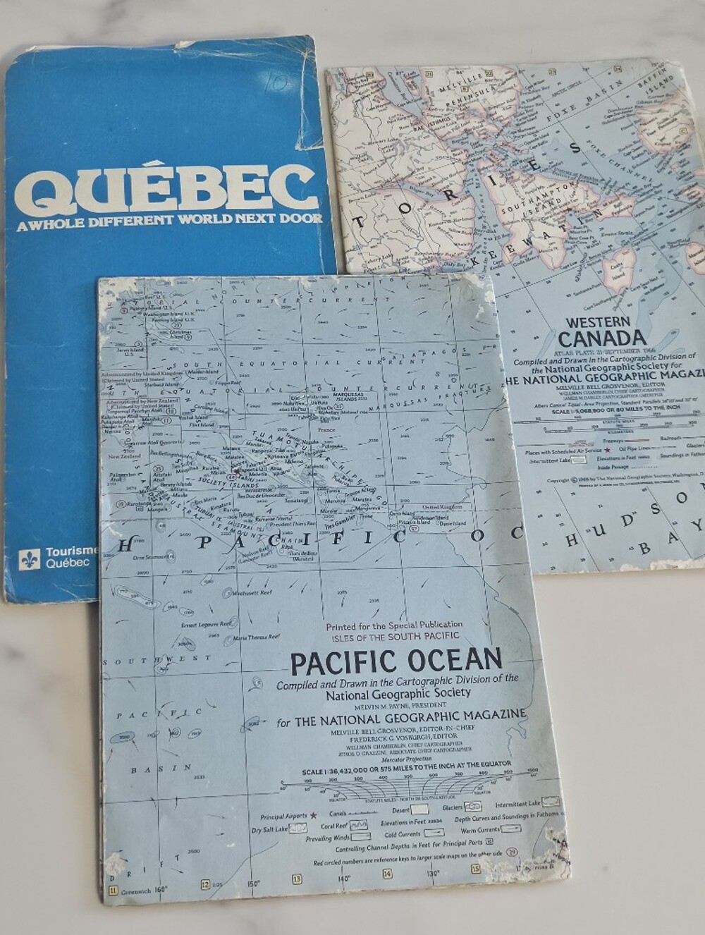 Vintage Natl Geographic Map Bundle - Quebec, Western Canada & Pacific Ocean Maps